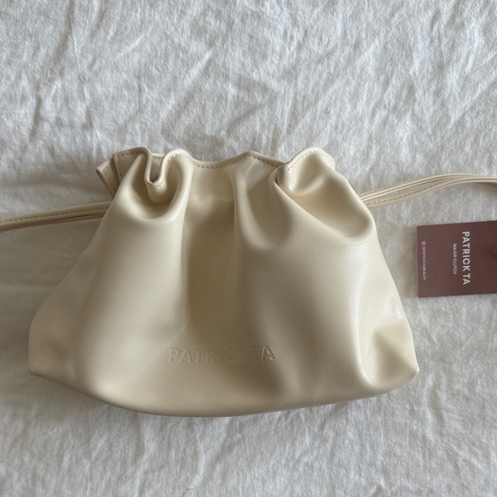 NWT PATRICK TA Major Clutch Cream Soft Pouch Bag